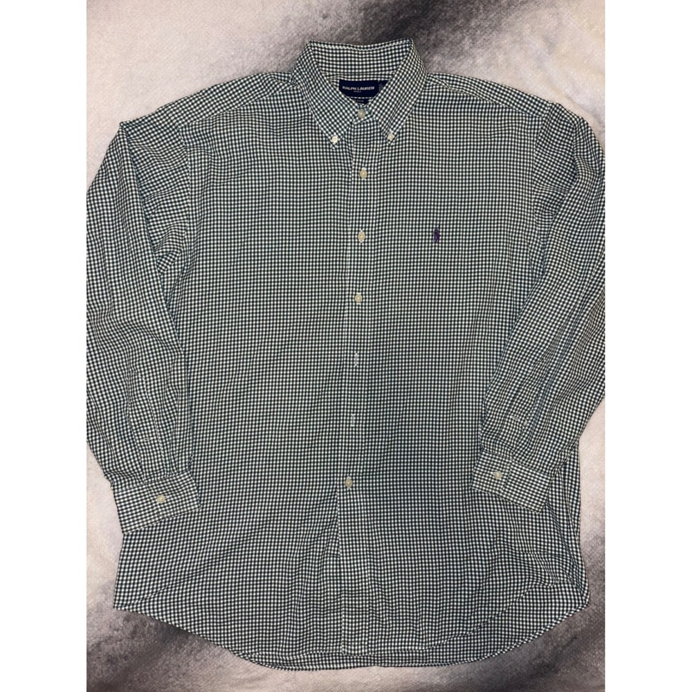 (CL) Ralph Lauren Golf Tilden Shirt Mens Large Green Gingham Check Button Down L